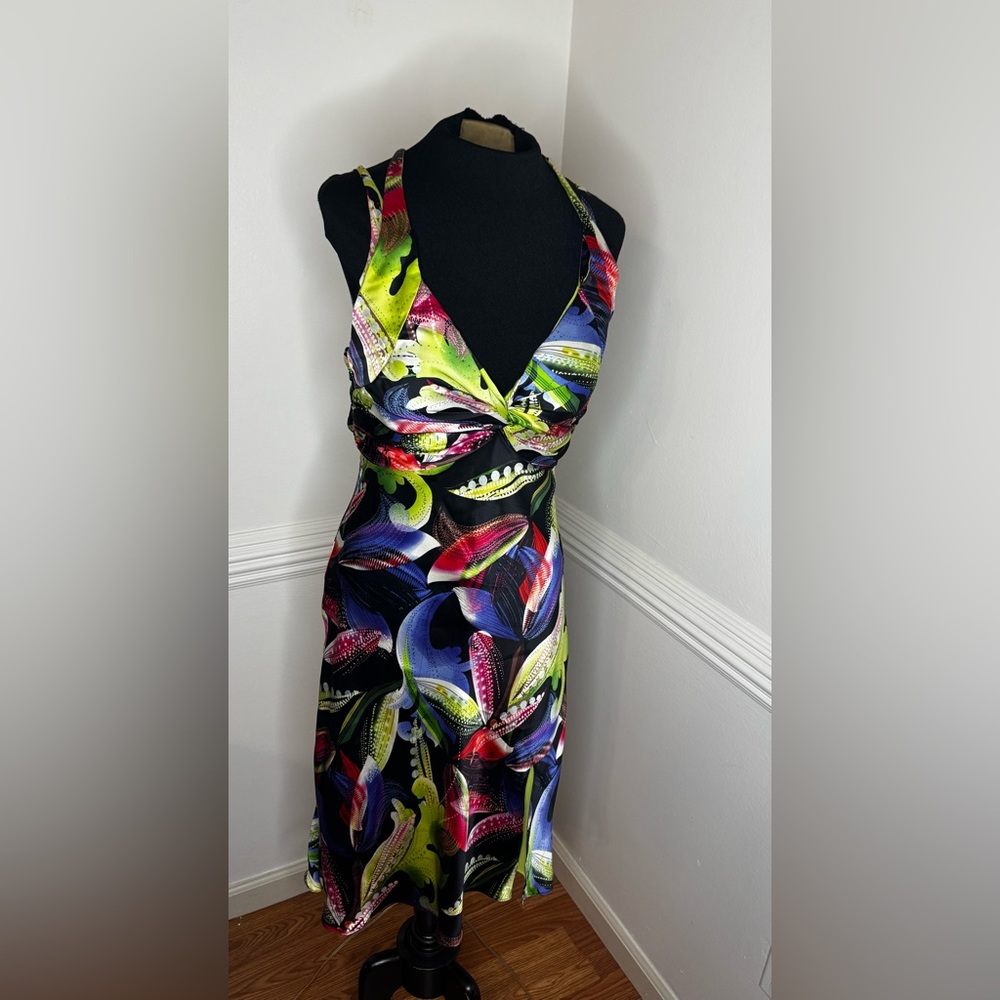 90’s Statement Piece! Cache Vibrant Backless Multi-Colored Dress